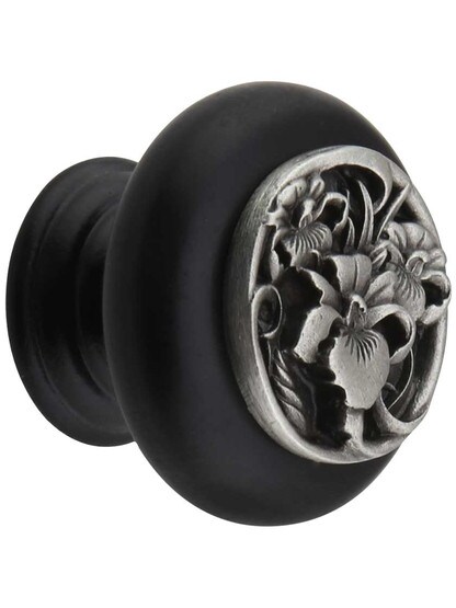 River Iris Wood Knob in Dk Walnut/Ant Pewter.